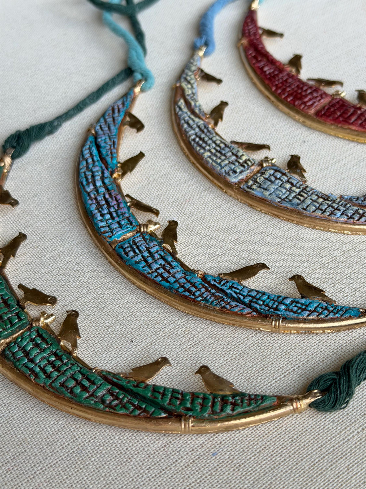 Hammered Brass Birds Choker