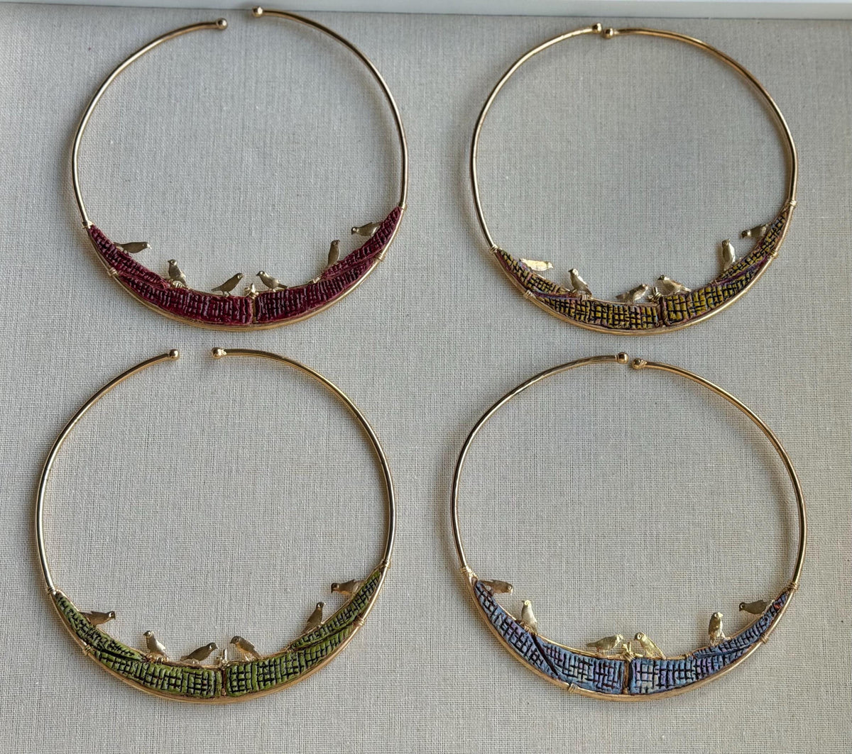 Hammered Brass Birds Choker