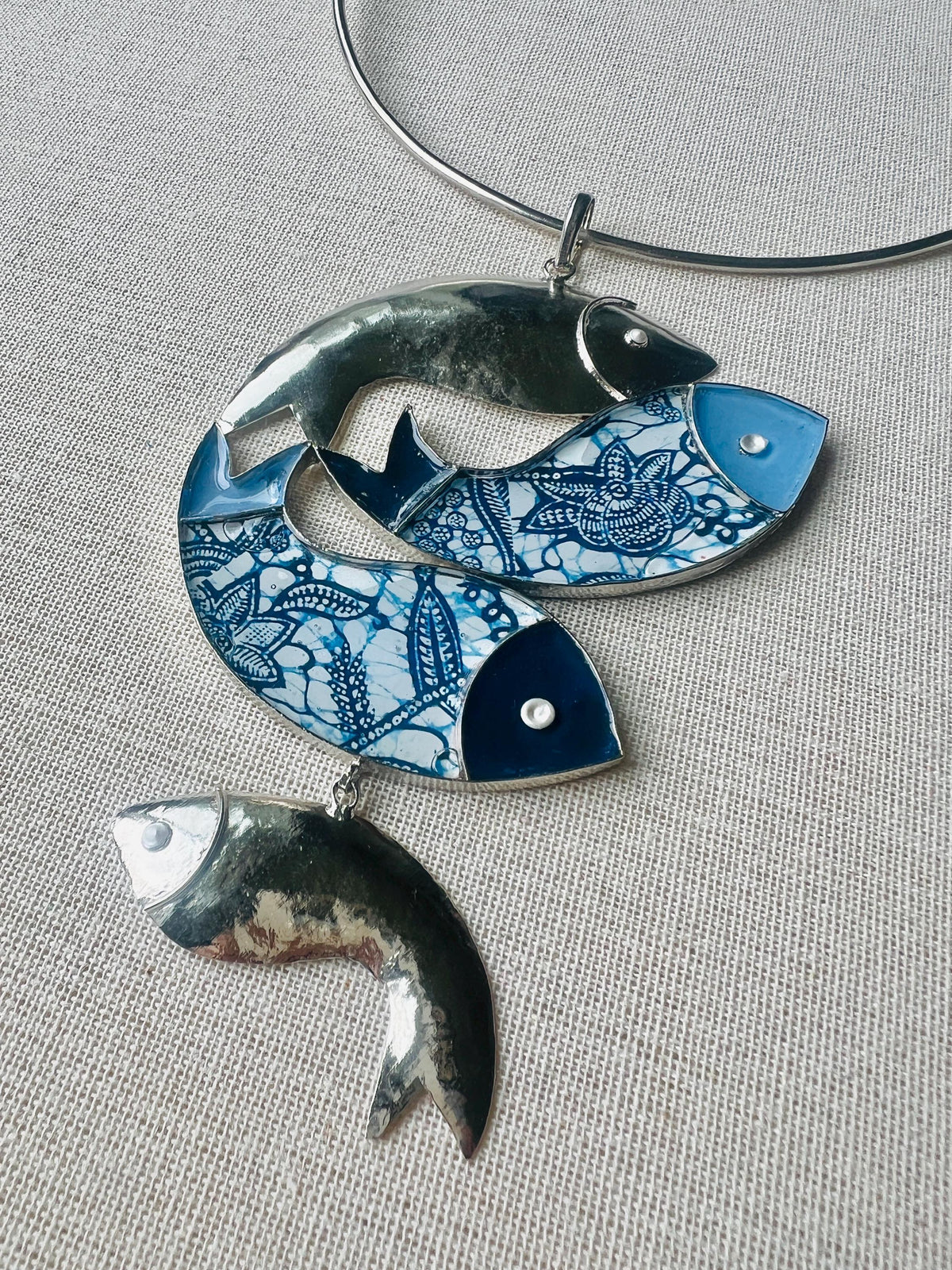 Brass & Resin Fish Pendant Necklace