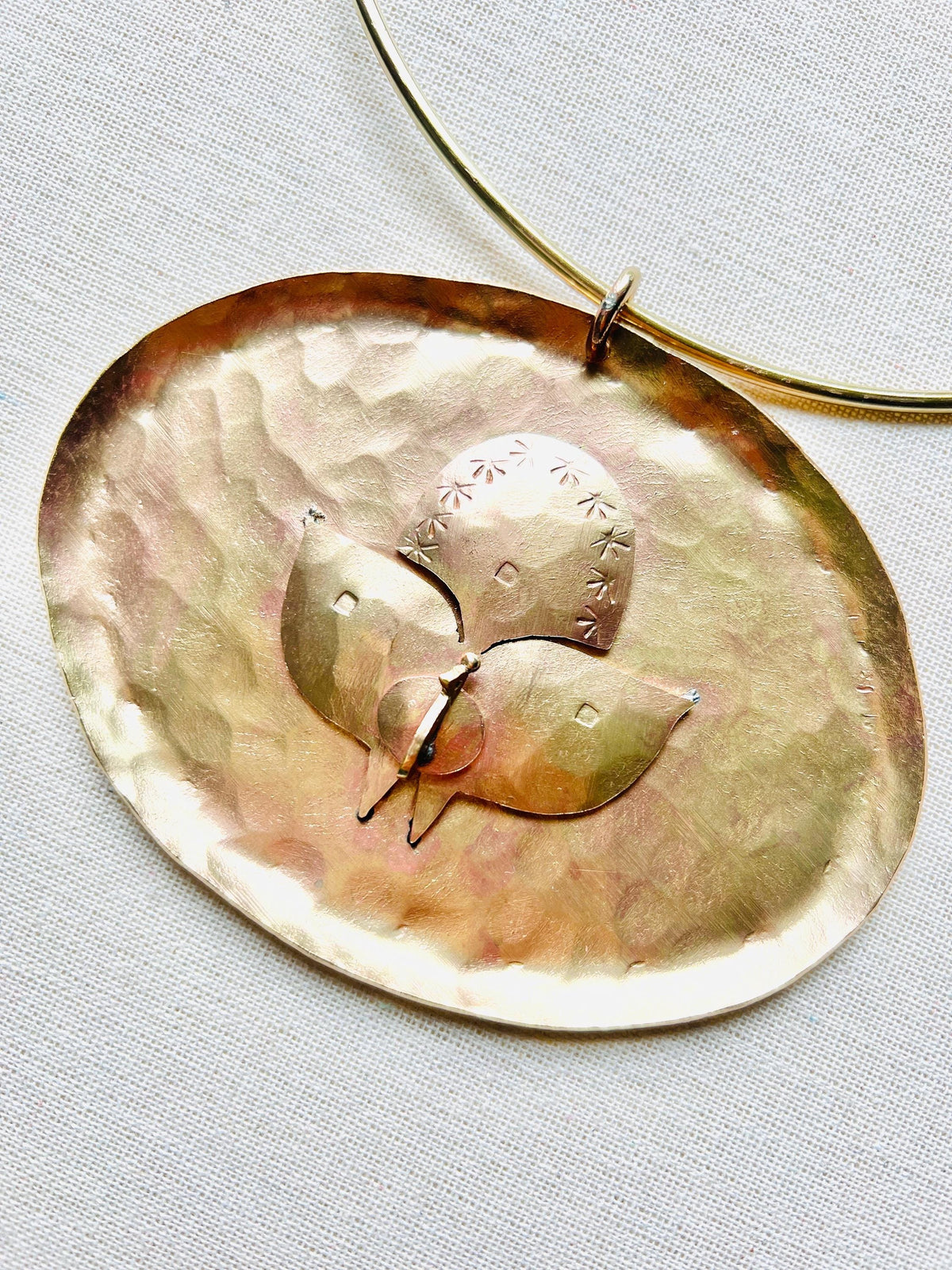 Hammered Brass Plate Peacock Choker | Jewelry