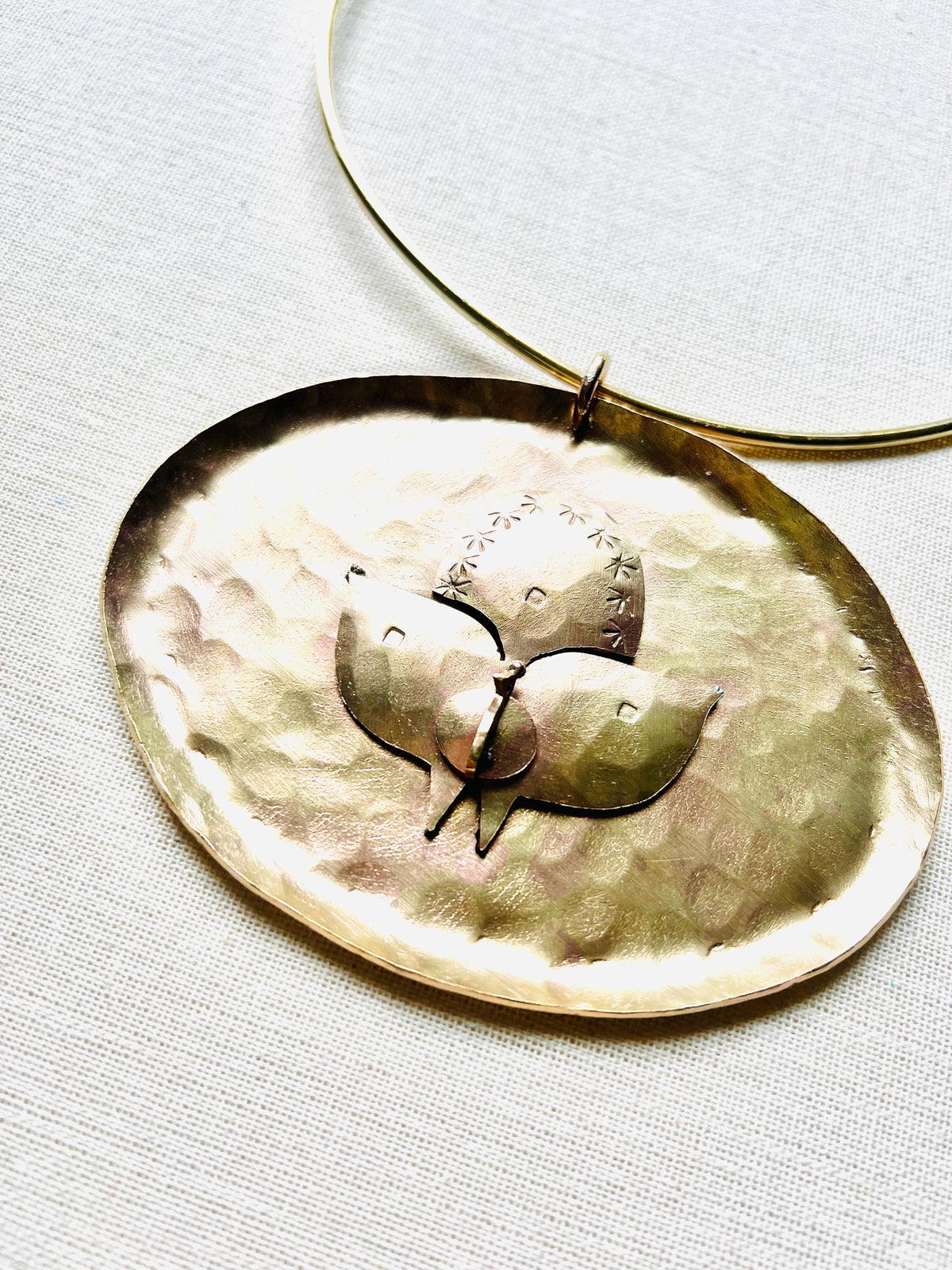 Hammered Brass Plate Peacock Choker | Jewelry