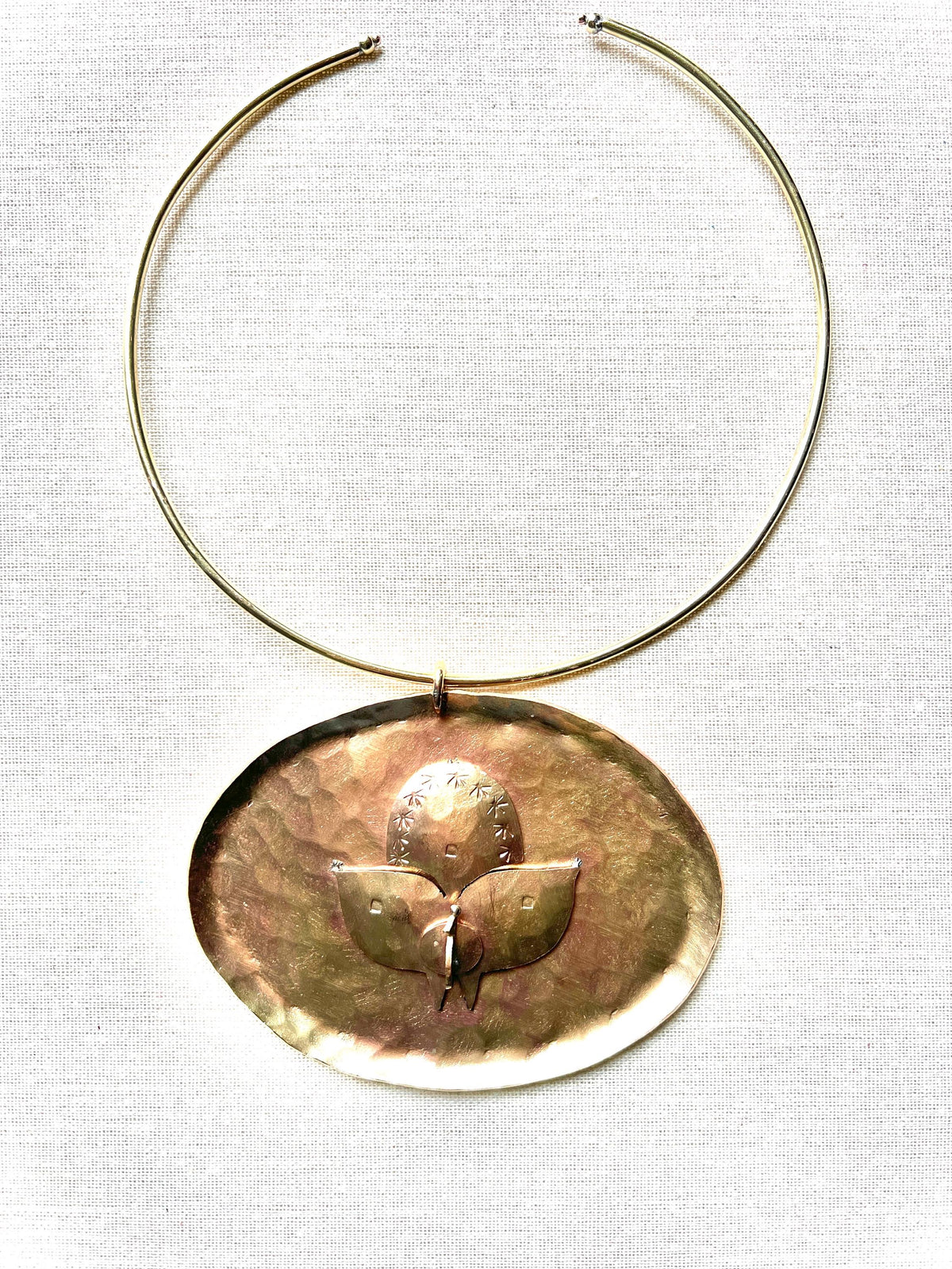 Hammered Brass Plate Peacock Choker | Jewelry