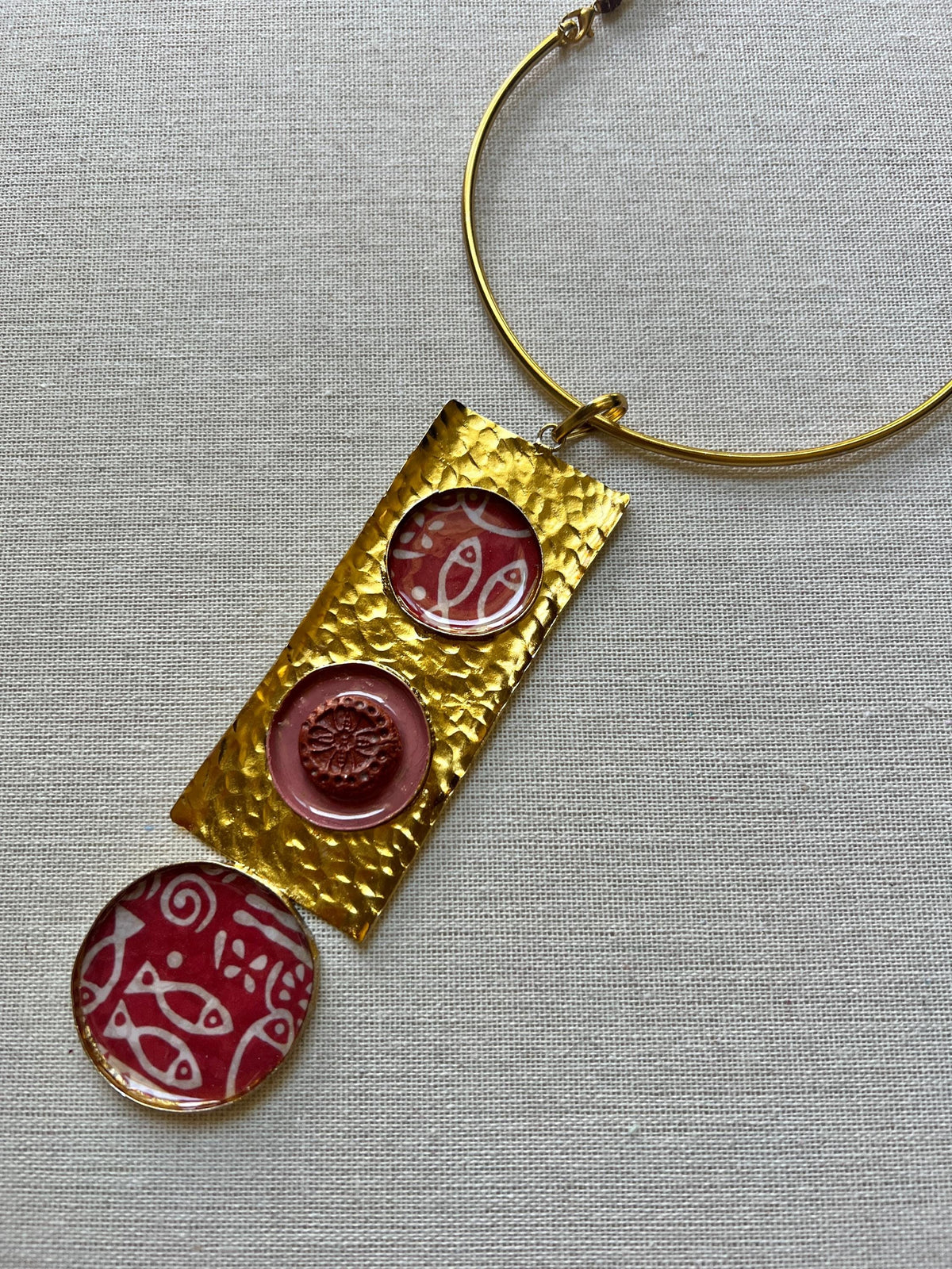 Brass Resin and Clay Rectangular Pendant Hasli Choker