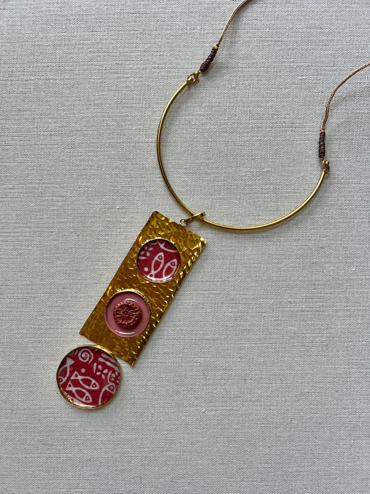 Brass Resin and Clay Rectangular Pendant Hasli Choker