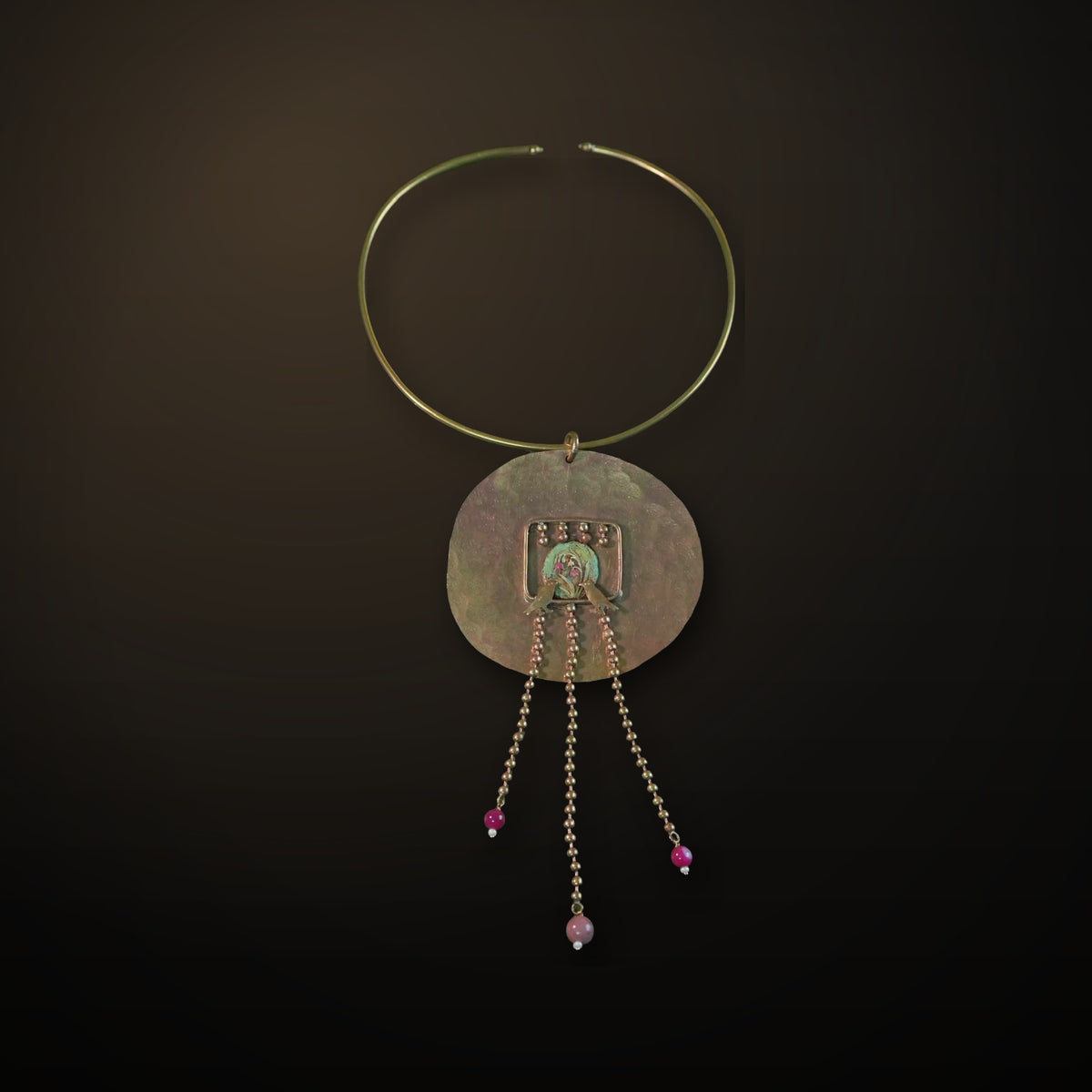 Hammered Brass Plate with Terracotta Choker