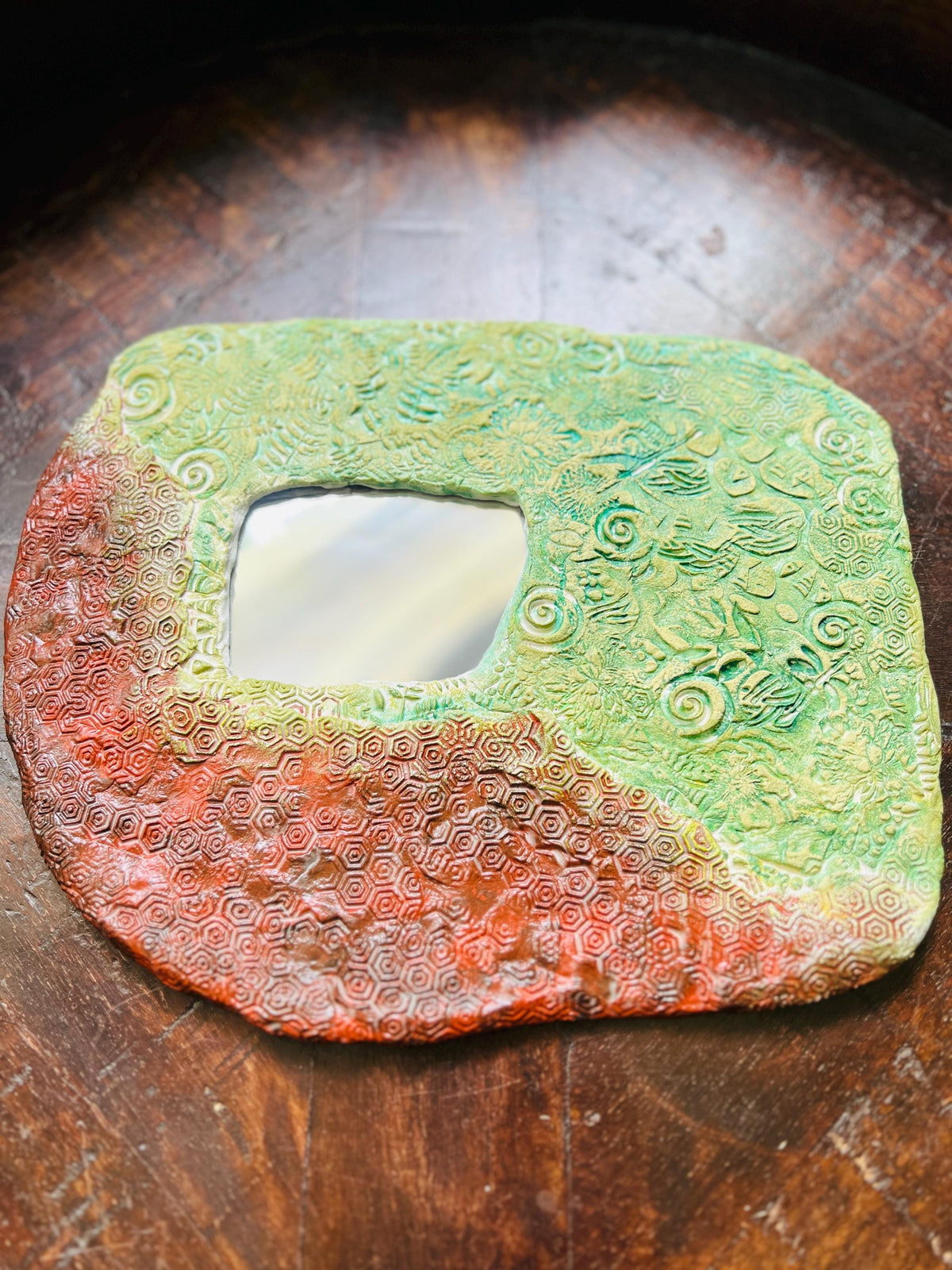 Handcrafted Recycled Paper & Clay Mirror | Wall Decor