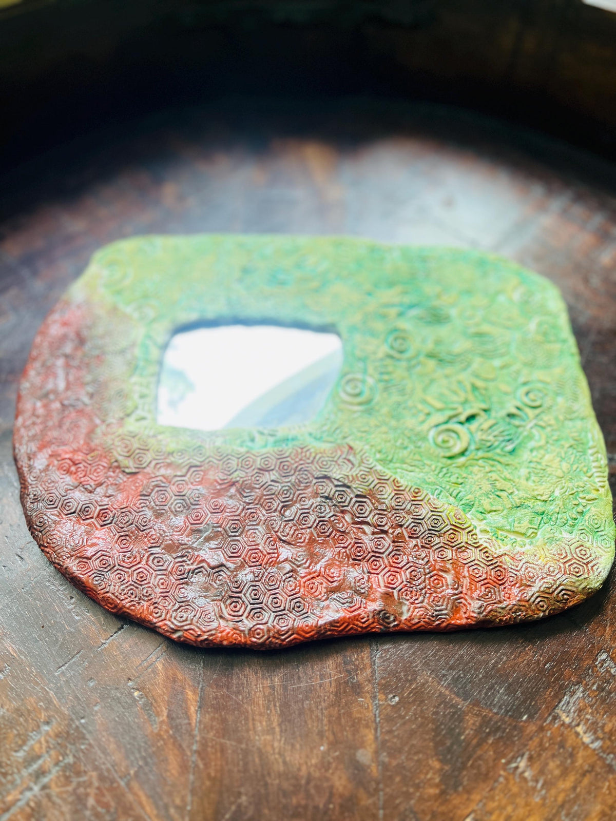 Handcrafted Recycled Paper & Clay Mirror | Wall Decor
