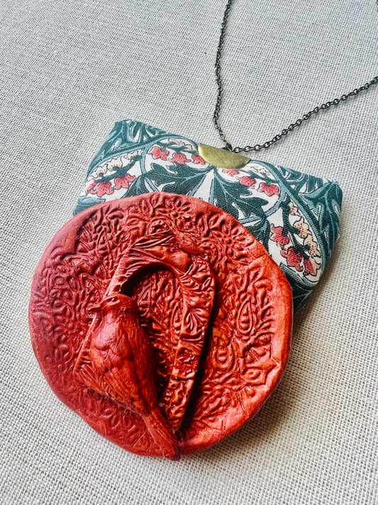 Handcrafted Recycled Fabric and Terracotta Necklace
