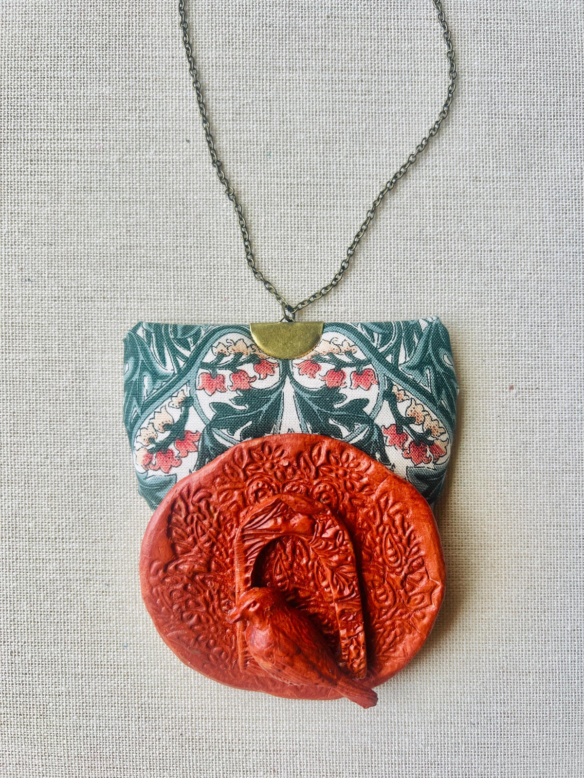 Handcrafted Recycled Fabric and Terracotta Necklace