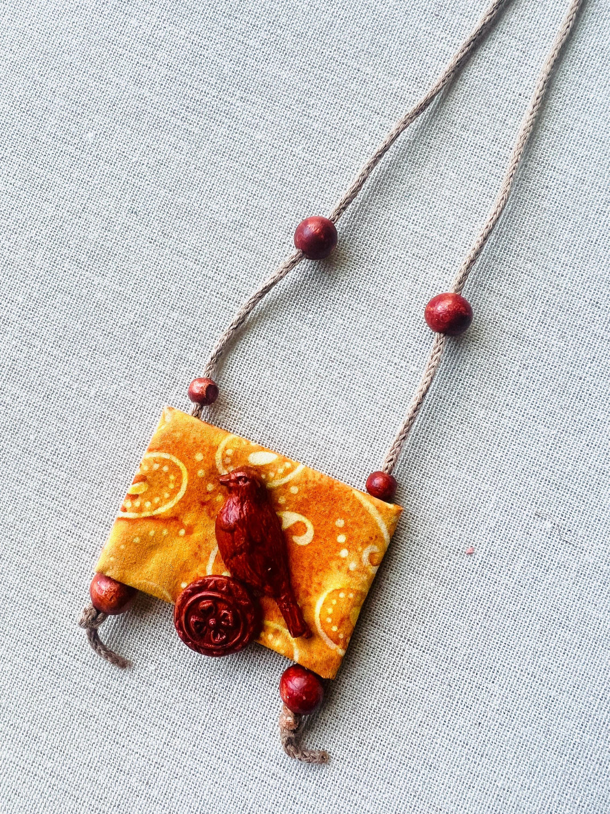 Handcrafted Recycled Fabric Beads and Terracotta Pendant