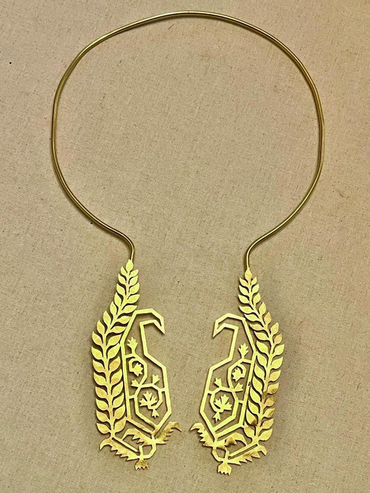 Hammered Brass Jamdani Peacock Neckpiece | Jewelry