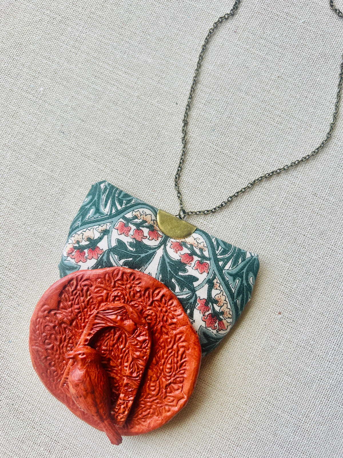 Handcrafted Recycled Fabric and Terracotta Necklace
