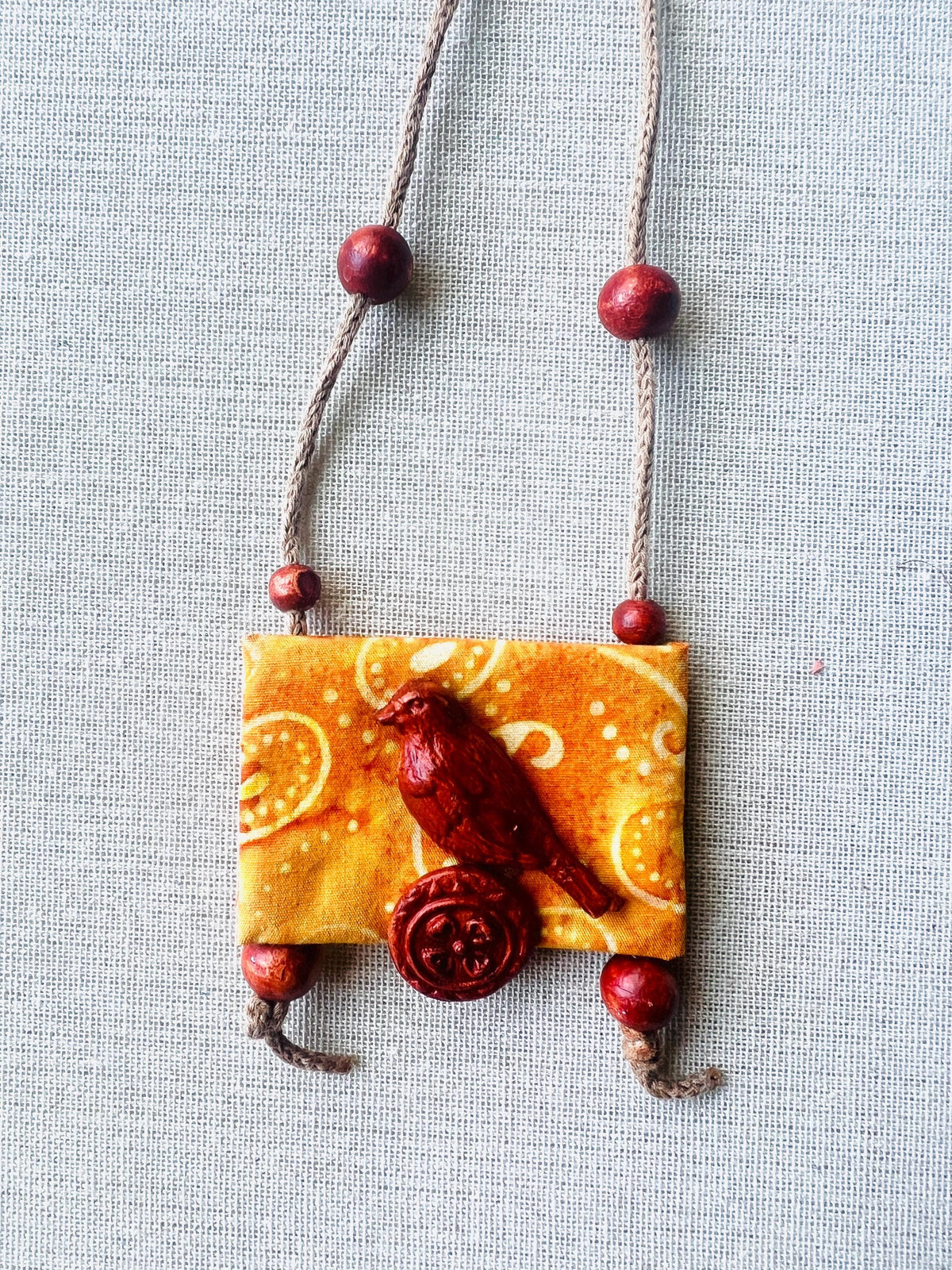 Handcrafted Recycled Fabric Beads and Terracotta Pendant