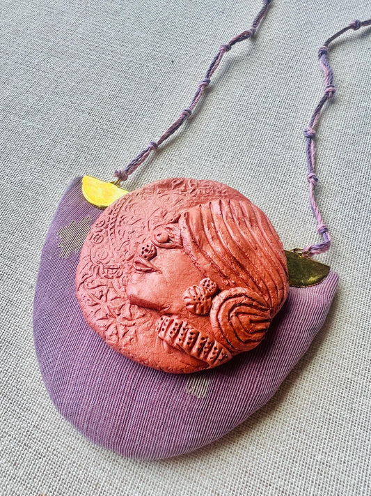 Handcrafted Recycled Jamdani Fabric and Terracotta Woman Necklace