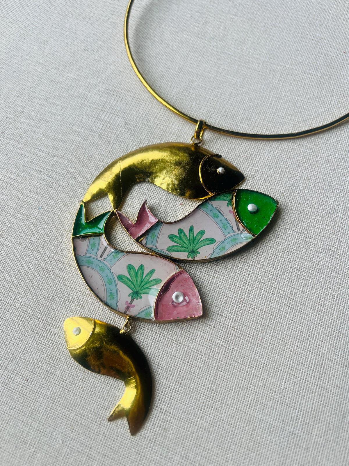 Brass & Resin Fish Pendant Necklace
