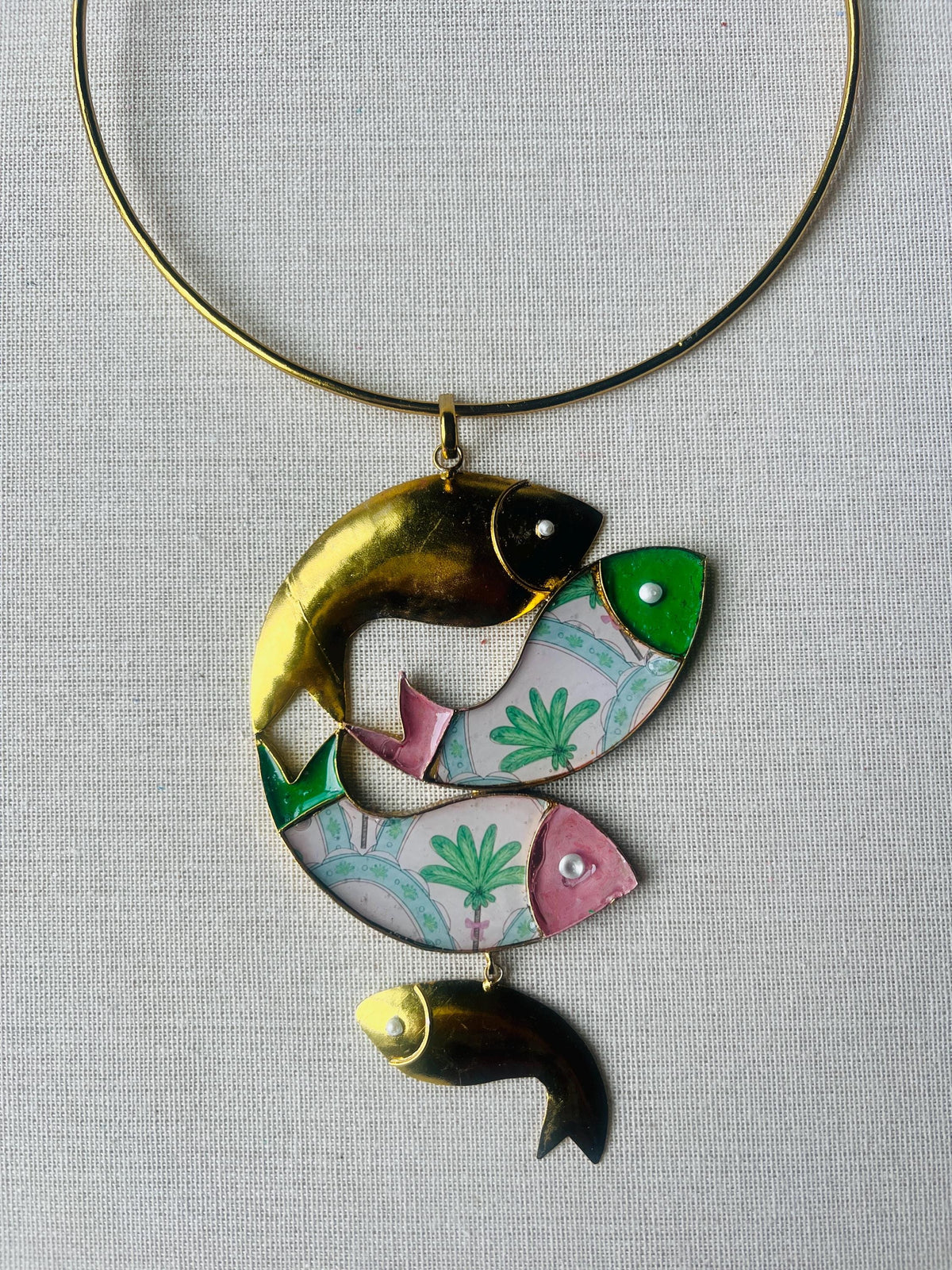Brass & Resin Fish Pendant Necklace