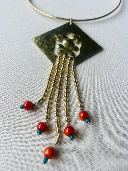 Hammered Brass & Stone Choker | Jewelry