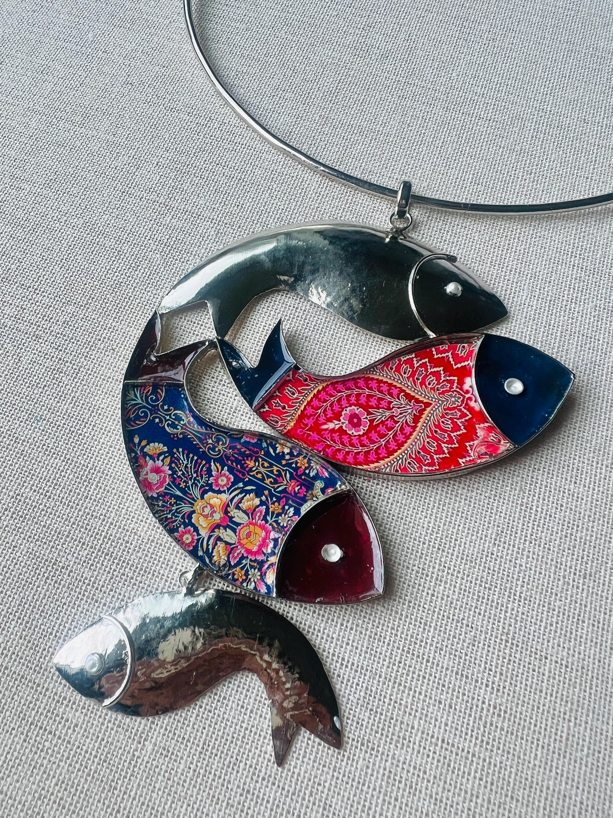Brass & Resin Fish Pendant Necklace