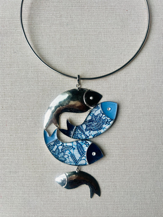 Brass & Resin Fish Pendant Necklace