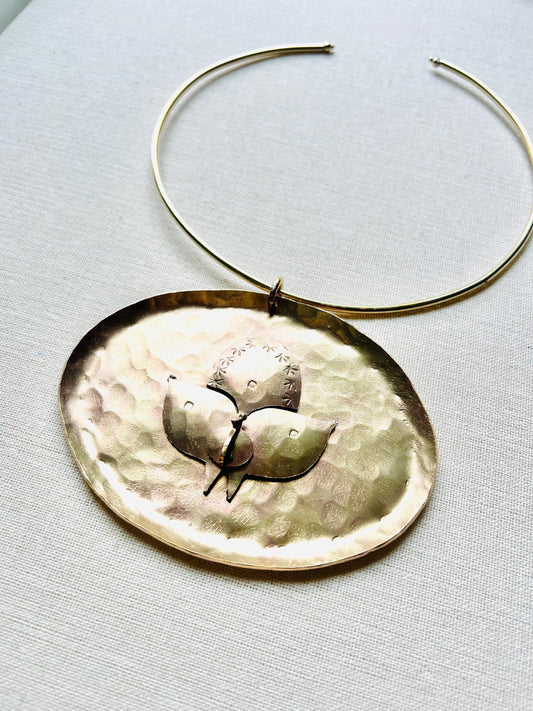 Hammered Brass Plate Peacock Choker | Jewelry