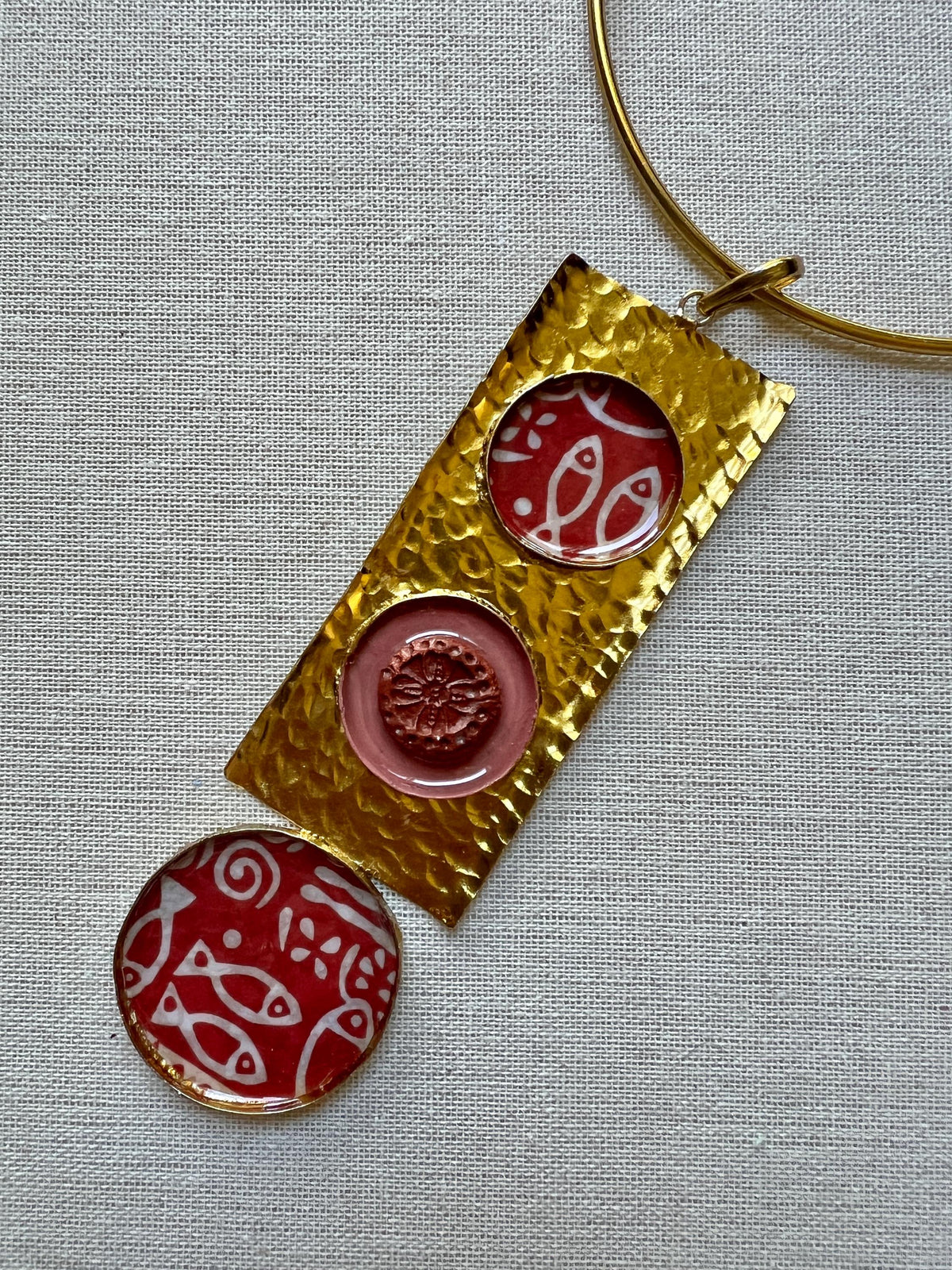 Brass Resin and Clay Rectangular Pendant Hasli Choker