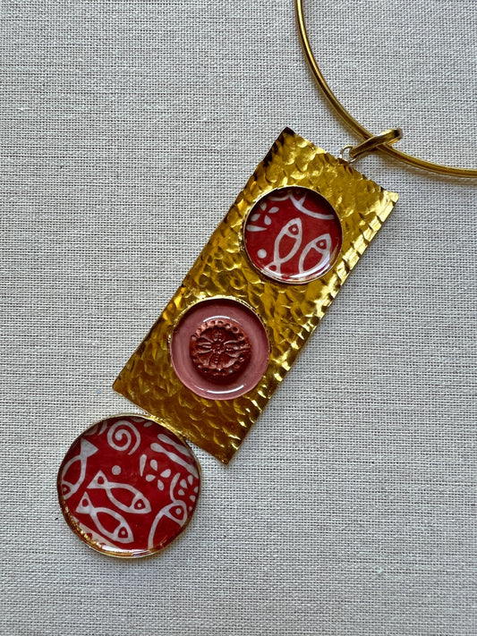 Brass Resin and Clay Rectangular Pendant Hasli Choker