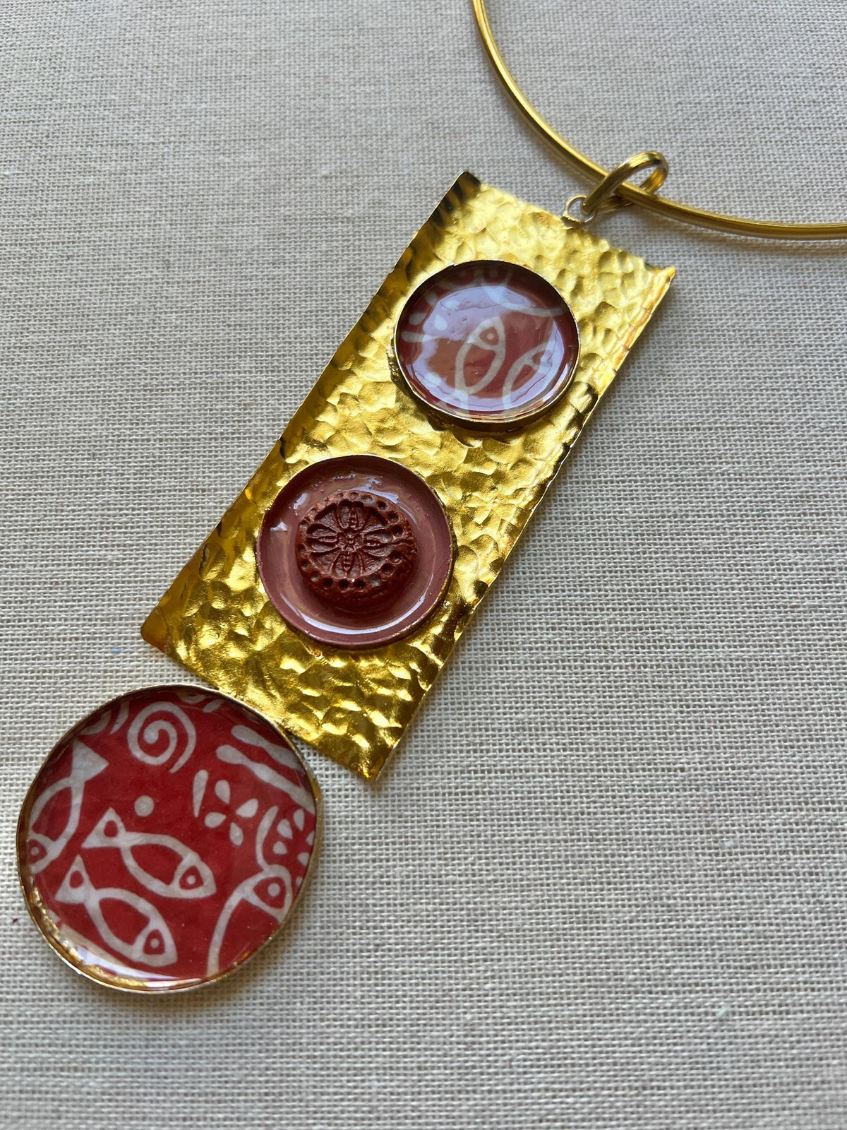 Brass Resin and Clay Rectangular Pendant Hasli Choker
