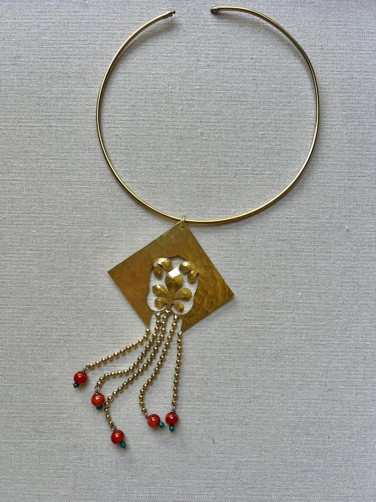 Hammered Brass & Stone Choker | Jewelry